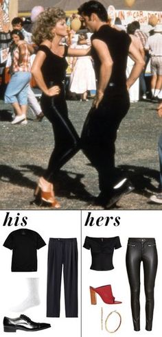 two people in black clothes and one is wearing high heeled shoes, while the other has