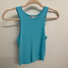 Nwt Zara Basic Knit Tank Top In Blue Usa Size: Small Eur Size: Small Zara Tank Top, Crochet Halter Tops, Knit Tank Top, Levi Jeans 501, Knit Tank, Distressed Black Jeans, Zara Basic, Knitted Tank Top, Polo Dress