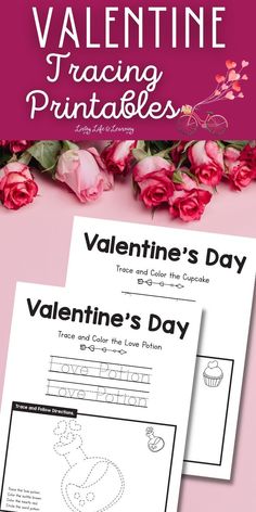 valentine's day worksheet with roses and cupcakes in the background