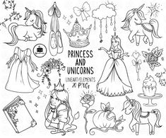 princess and unicorns coloring pages for kids to print on the back of their shirts