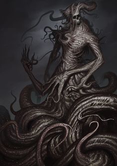 an image of a creepy creature with long hair and horns on it's head