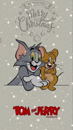 tom and jerry christmas card with cartoon characters