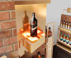 there is a shelf with bottles on it