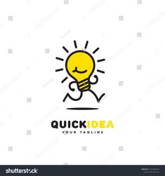 a light bulb logo with the words quick idea on it and an image of a person holding