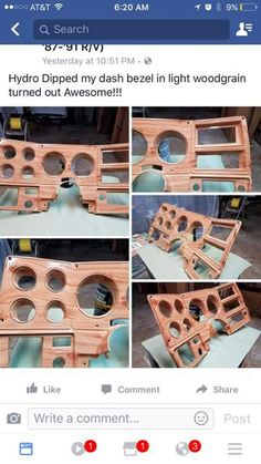 several pictures of different parts of a wooden object on the facebook page, and one is showing