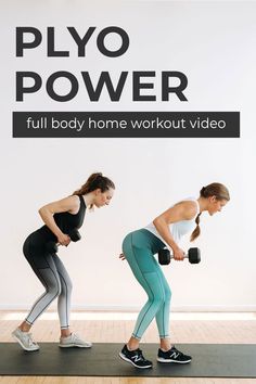 two women doing piyo power with the words full body home workout video above them