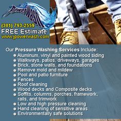 a flyer for pressure washing services including wood flooring, vinyl and laminate floors