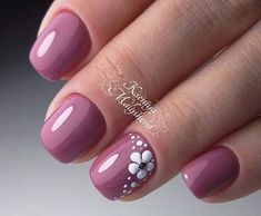 Classy Spring Nails Square, Dark Pink Nails Designs, Dot Flowers, Prom Nail Designs, Dark Pink Nails, Purple Nail, Flower Nail Designs, Coffin Shape