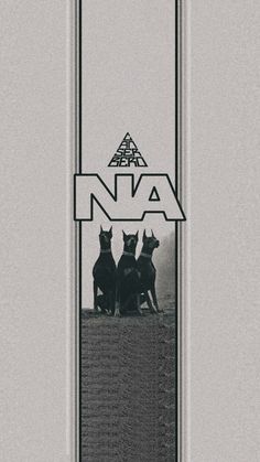 two dogs sitting on top of each other in front of an awa sign that reads,