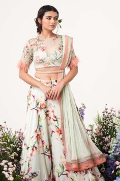 Seharre Mint Lilium Motifs Lehenga Set Mint Lengha Indian Weddings, Wedding Embellished Pista Green Lehenga, Pistachio Lehenga, Mint Bridal Lehenga, Mint Colour Lehenga, Green Lehenga, Cat Party, Indian Wear, Formal Event