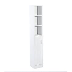 a tall white cabinet with doors and shelves