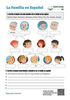 the spanish family tree for children with pictures and words on it, including an image of two