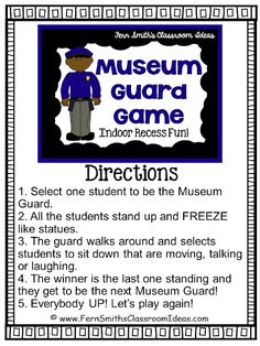 the museum guard game with instructions for students to learn how to use it in their classroom