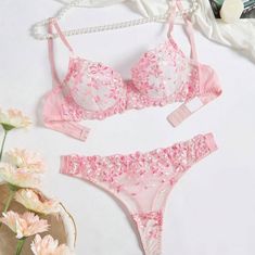 pink lingerie set embroidered Bra And Under Set, Lingerie Rosa, Lingerie Catalog, Pink Lingerie, Lingerie Outfits, Bra Panty, Lace Ruffle, Pink Bra, Bras And Panties