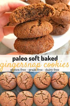 palen cookies are stacked on top of each other with the words palen soft baked ginger