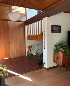 a living room filled with furniture and plants on top of hard wood floored floors