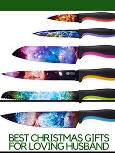 the best christmas gifts for loving husband - 5 piece knife set with colorful handles and black handle