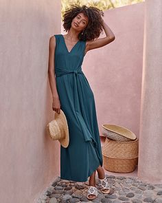 Tie-Waist Knit Maxi Dress Tie Back Dresses, Maxi Dress Casual, Bridesmaid Ideas, Back Dresses, Knit Maxi Dress, Garnet Hill, Maxi Knit Dress, Belt Shop, Tie Belt