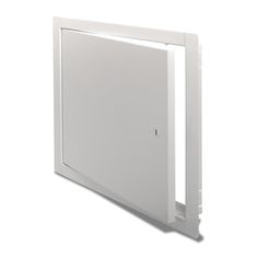 an open door on the side of a white wall mounted enclosure with light coming from it