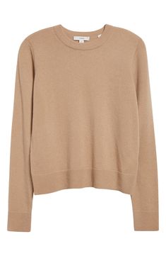 Ultrasoft cashmere yarns give luxurious softness to this classic sweater with ribbed trim. 22" length (size Medium) Crewneck Long sleeves 100% cashmere Dry clean or hand wash, dry flat Imported Camel Sweater, Taupe Sweater, Neutral Sweaters, Tan Sweater, Cashmere Yarn, Classic Sweater, Cream Sweater, Fabric Gift Bags, Fabric Gifts