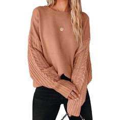 New With Tags Size Medium P2p 44" Fall Pullover Sweaters, Fall Pullover, Tops Trendy, Sweater Tops, Oversize Women, Womens Crewneck, Knit Long Sleeve, Chunky Sweater, Nude Color