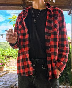 Red Flannel Outfit Men Aesthetic, Red Plaid Outfit Men, Red And Black Flannel Outfit Men, Plaid Flannel Outfit Men, Fall Grunge Outfits Men, Red Checkered Shirt Outfit Mens, Red Grunge Aesthetic Outfits Men, Masc Flannel Outfits, Male Flannel Outfit