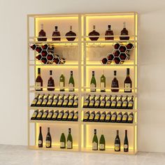 a wine rack filled with lots of bottles