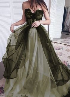 Black and Green Sweetheart Tulle with Lace Formal Dress, A-line Lace-up Prom Dress Bridal Dresses Lace, Lace Formal Dress, Fairytale Dress, Dress A Line, Wedding Gowns Lace