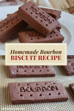 homemade bourbon biscuit recipe on a plate with the title in red and white above it