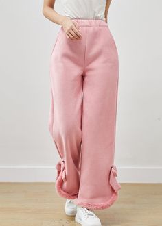 Italian Pink Bow Warm Fleece Straight Pants WinterFabric: Warm FleeceSize & Fit: This garment fits true to size.Length: Size S measures 34.71"from waist to hem.Waist:Fitted - elastic waist allows stretch Hip: Loosely Fitted. room for hips. Hand Wash Cold. Pink Wide Leg Pants For Winter, Pink Wide Leg Winter Pants, Pink Winter Pants, Pink Pants With Elastic Waistband For Winter, Winter Pink Bottoms, Pink Winter Bottoms With Pockets, Winter Pink Bottoms With Pockets, Pink Ankle-length Wide Leg Pants For Fall, Straight Pants