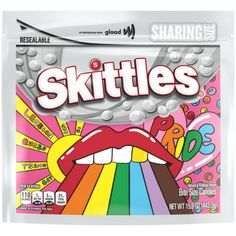 skittles are packaged in a plastic bag