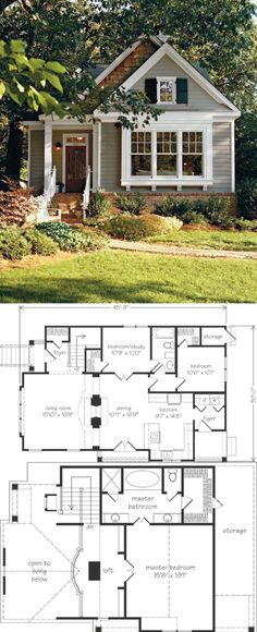 two story house plans with an open floor plan for the front and back of the house