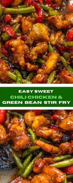 This crispy sweet chili chicken and green beans stir fry is ridiculously easy and delicious Chicken Green Bean Stir Fry, Chilli Chicken Stir Fry, Green Beans Stir Fry, Chicken And Green Bean, Sweet Chili Recipe, Green Bean Stir Fry, Beans Stir Fry, Bean Stir Fry, Chicken And Green Beans