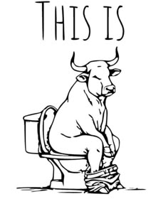 a bull sitting on top of a toilet with the words, this is how i roll