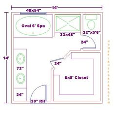 a bathroom floor plan with measurements for the bathtub and toilet area, including an oval sink