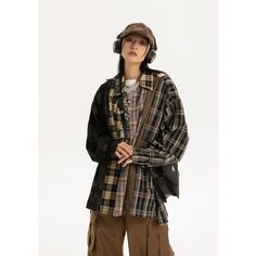 Spliced patchwork of faded plaid prints, spread collar, button closure, button barrel cuffs, cut-off high/low hem. Composition - 100% Premium Poly/Cotton Blend Sizing: US/EU Oversized Fit Female Model: 165cm/45kg 5'5/99lbs wearing size M Male Model: 178cm/55kg 5'10/121lbs wearing size XL Flannel Punk Outfits, Grunge Flannel Shirt, Flannel Outfits, Big Shirt