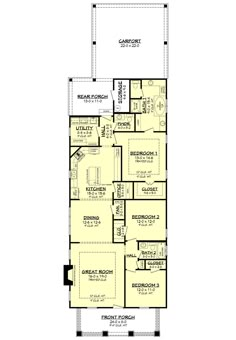 the floor plan for a two story house with an attached garage and living room area