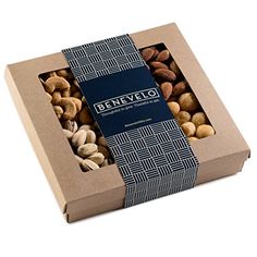 a box filled with nuts sitting on top of a table