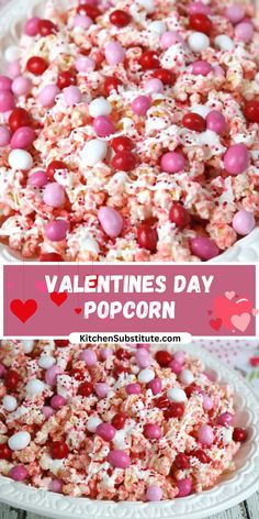 valentine's day popcorn recipe with pink and white sprinkles on top