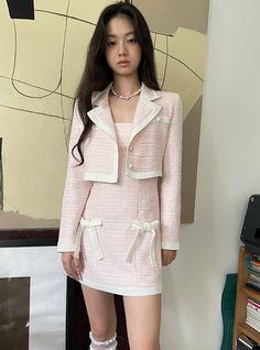 ❤︎ Pinky short jacket + tube top ribbon skirt❤︎
This item will take 2-3 weeks to ship. Pink Tweed Outfit, Outfits Crop Top, Ribbon Skirt, Style Kawaii, Skirt Suits, Kawaii Fashion Outfits, Elegant Skirt, Women Outfits, Kpop Fashion Outfits