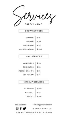 Need a beautifully designed price list to promote your small businessDon't want to use any complicated programsThis price list template is perfect for youThis template is perfect for small businesses looking for a minimalistic approach to their social media brandingand a time saving alternative to creating an aesthetic look*Use with CanvaDon't have a canva accountCreate a free account at Canva.comThis is an instant downloadready straight after purchaseNo physical goods w Aesthetic Price List, Lash Price List, Hair Salon Price List, Hair Salon Prices, Permanent Makeup Studio, Free Business Logo, Price List Design, Salon Price List, Skin Care Business