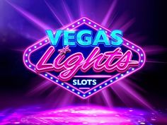 the vegas lights slot machine is shown in purple and blue light with bright neons