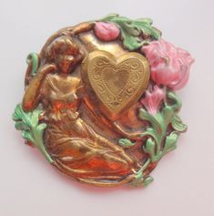 Vtg Art Deco Nouveau Unsigned Hidden Lady Flower Garden Heart Locket Pin Brooch  | eBay Vintage Wedding Brooches For Valentine's Day, Vintage Heart Shaped Collectible Brooch, Vintage Heart-shaped Collectible Brooch, Collectible Vintage Heart-shaped Brooch, Vintage Heart-shaped Wedding Brooches, Vintage Pink Collectible Brooches, Vintage Heart Brooch, Desk Drawer, Cameo Jewelry