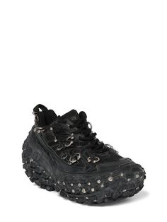 Synthetic upper. Back pull loop. Front lace-up closure. Embellished with metal studs and piercing details . Logo details. Rubber sole Balenciaga Men, Balenciaga Sneakers, Embellished Shoes, Balenciaga Black, Cool Shoes, Sneakers Grey, Black Sneakers, Sneakers Black, Lace Front