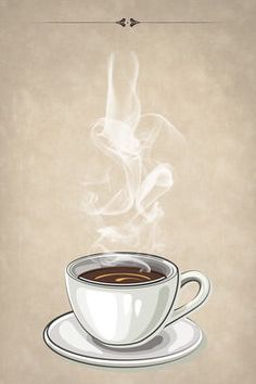 a cup of coffee with steam rising from it