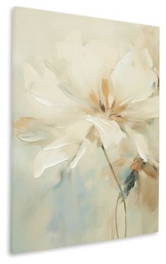 a painting of white flowers on a blue background