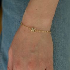 The petite CZ Pave butterfly is on a dainty 14k gold filled. Promise Bracelet, Butterfly Aesthetic, Heart Jewelry, Everyday Look, Gold Filled, 14k Gold, Bracelet, Gold