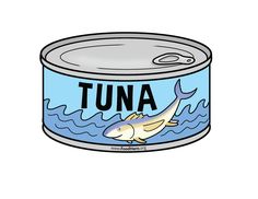 an open can of tuna with the word tuna in it's bottom and fish on top