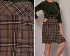 "FEATURES: * plaid pattern * high waist * front pleats * button closure * belt loops * pockets on the side DETAILS:   * Best fit Small - Medium * * Please refer to measurements below for a proper fit * Label - Marc O'Polo Fabric - 70% Vrgin Wool, 30% Polyamide, Lining - 100% Acetate Condition - very good vintage,  Color - Brown, Beige, Black,  Care Label - no MEASUREMENTS: The sizes in the listing titles are estimates, please make sure to compare the measurements with a piece you own, to make sure the item will fit. Taken from seam to seam while the garment is lying flat. Double the waist, hips and bottom. Length - 21.25\" - 54cm Waist - 15.75\" - 37.5cm Hips: 18.5\" - 47cm Bottom - 20\" - 51cm For Casual style Vintage visit : https://www.etsy.com/shop/OldTimeQueen For more Retro style Vin Stil Rock, Style Anglais, Tartan Skirt, English Style, Vintage Color, Style Skirt, Care Label, Wool Fabric, Brown Beige