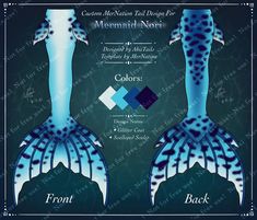 the blue and white mermaid tail design is shown in two different sizes, including one for each